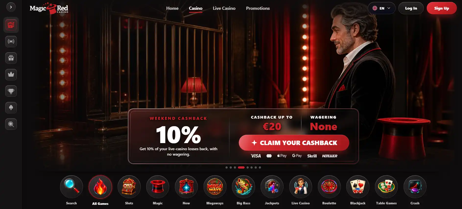 Current Magic Red homepage and product navigation on magicred.io